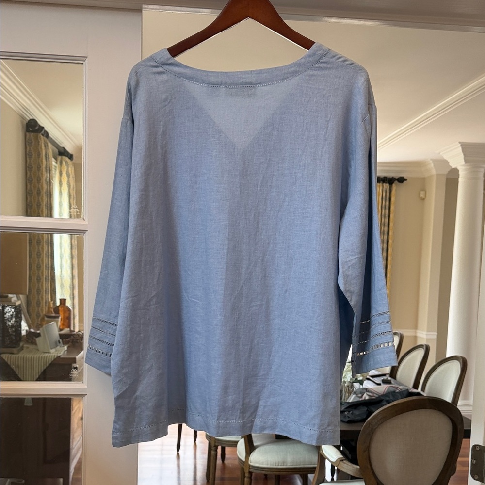 NWT LINEN BLEND Studio Works Blue Button Shirt 22W Coastal Grandmother Breezy - Picture 2 of 15